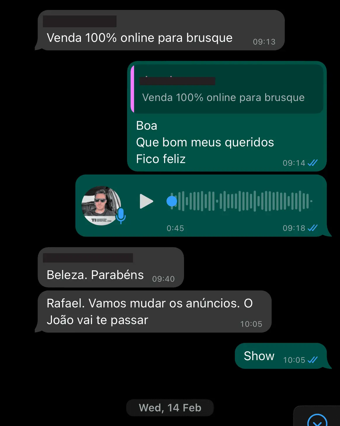 Conversa de WhatsApp com cliente