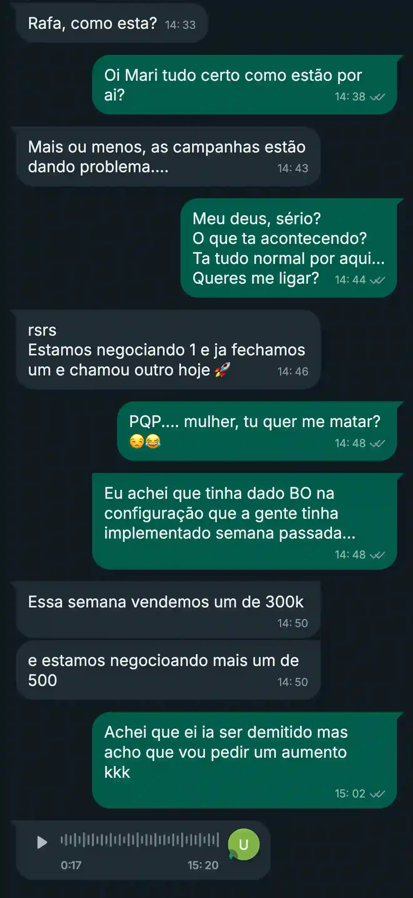 Conversa de WhatsApp com cliente