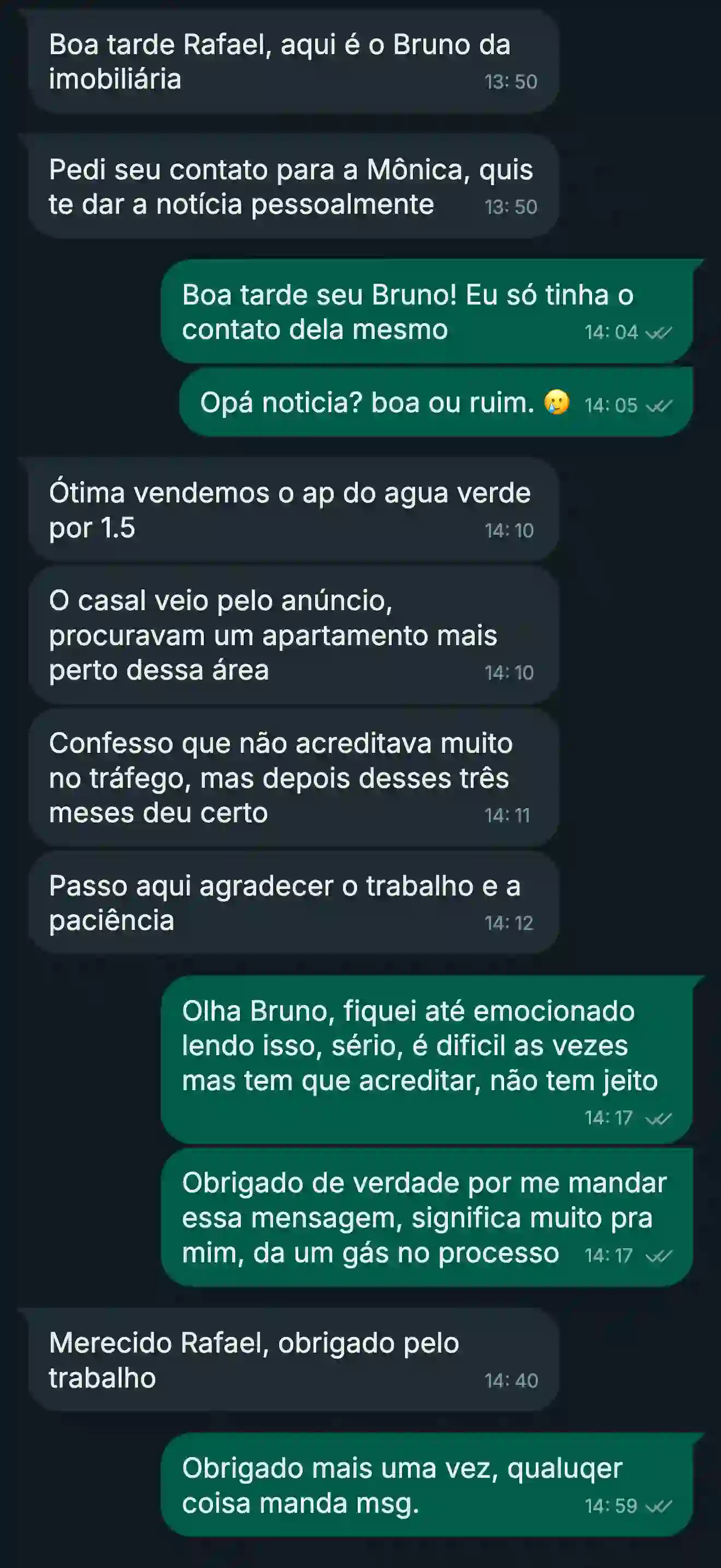 Conversa de WhatsApp com cliente