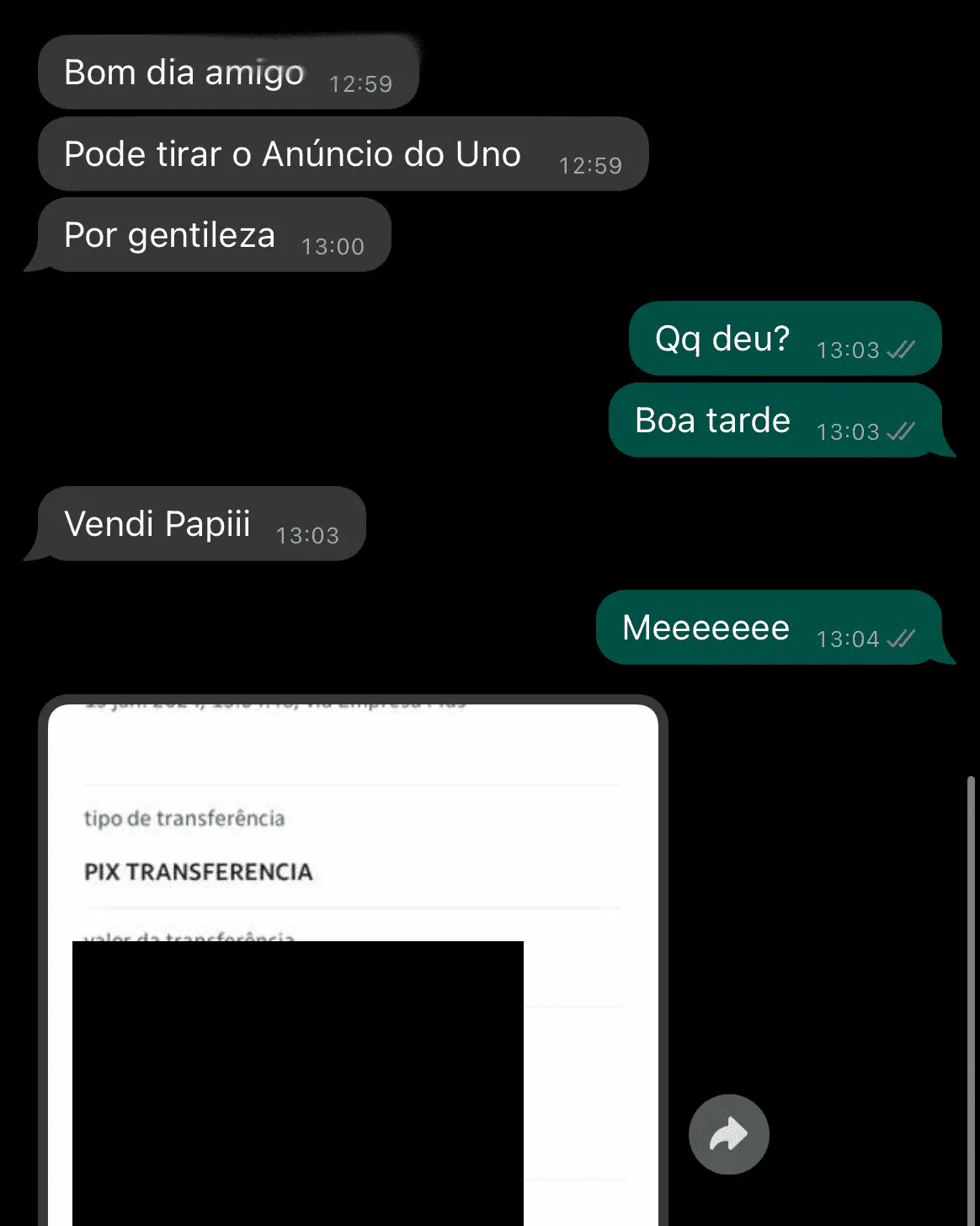 Conversa de WhatsApp com cliente